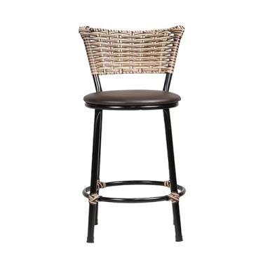 Imagem de Banqueta Baixa Moderna Multiuso Sua Casa Top Cozinha Americana Aço Balcão Area Gourmet Banco Encosto Juncado Estrutura Branca (Junco Cappuccino Mesclado, Marrom)