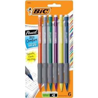 Imagem de BIC Lápis mecânicos Xtra Comfort com borrachas, ponta média (0,7 mm), pacote com 6 unidades, lápis mecânicos a granel para escola ou escritório