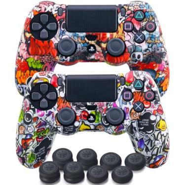 Imagem de YoRHa Capa de silicone impressa para controle PS4 x 2 (Street Art Pack) com 8 punhos de polegar exclusivos