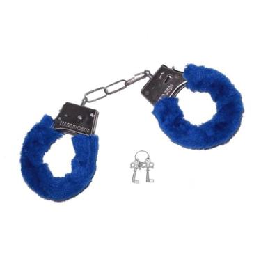 Imagem de Algemas De metal Erotica Revestida Com Pelucia Sexual Chaves Diversão Fantasia de Policia (Azul)