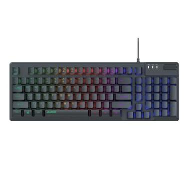 Imagem de AF981 Teclado de computador com fio de 99 teclas, teclado de membrana mecânica bastante marrom, retroiluminado colorido, roda de rolagem de volume para PC laptop, preto