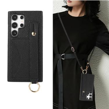 Imagem de Pulseira com suporte para cartão Crossboby Phone Case para Samsung Galaxy S24 S22 Ultra Plus S23 FE A15 A25 A35 A55 A24 A34 A54 A14, preta, para Galaxy S23 Ultra