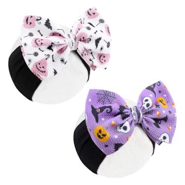 Imagem de Lanmerry Faixas de cabelo de Halloween para bebês meninas com laços para recém-nascidos, elásticos de nylon, acessórios de cabelo, 2 peças