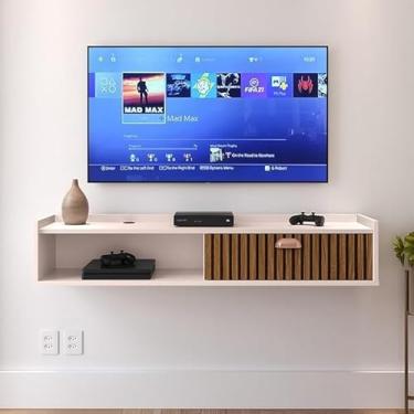 Imagem de Rack Para Tv Suspenso Home Bancada Flutuante Sala Quarto (Off White/Ripado)