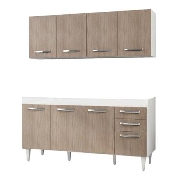 Imagem de Armário Aéreo Panamá e Balcão Gabinete de Pia Áustria 160cm Branco/Castanho - Lumil Móveis