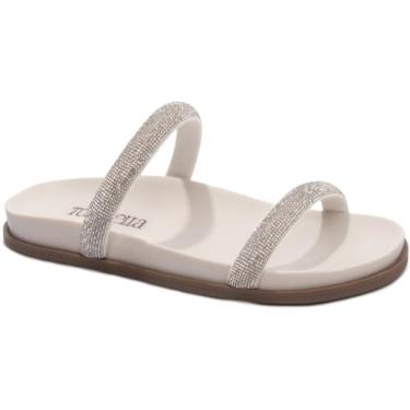 Imagem de Sandália Papete Birken Rasteira Feminina Strips Strass Torricella Cor:Branco;Tamanho:37