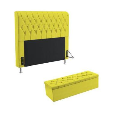 Imagem de Kit Cabeceira Estofada Decorativa Para Cama Box Bellatrix 195 Para Cam