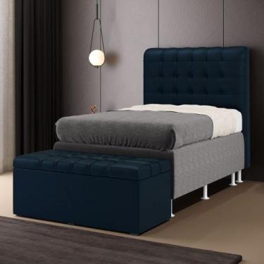 Imagem de Kit Cabeceira Rana 90 e Calçadeira Alpha N-025 Veludo Azul Marinho Ara