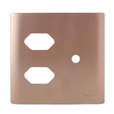 Imagem de Placa 2 Tomadas + Furo Com Suporte 4X4 - Novara Ouro Rose - Dicompel N
