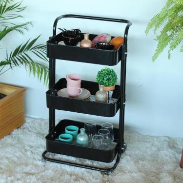Imagem de Kit 2 Carrinho Multiuso Organizador 3 Prateleiras em Ferro - Preto - M