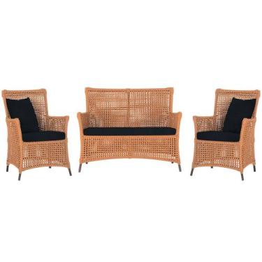 Imagem de Jogo Sofá e 2 Poltronas de Área Igapó Alumínio Pintura Marrom Corda Ná