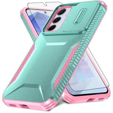 Imagem de Asuwish Capa de telefone para Samsung Galaxy A55 5G com protetor de tela de vidro temperado e capa para câmera deslizante fina, resistente, híbrida, à prova de choque, proteção rígida, acessórios para