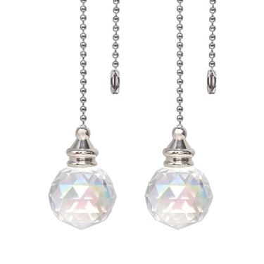 Imagem de Corrente de puxar para ventilador de teto, 2 peças AB Coat de 30 mm Crystal Prism Ball Fan Pull Chain Ornamentos Acessórios de iluminação