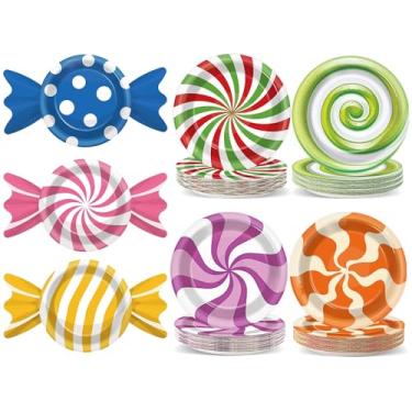 Imagem de 70PCS Christmas Peppermint Candy Paper Plates Candyland Party Decorations Candy Disposable Plates Colorful Lollipop Sweet Dessert Tableware for Candyland Holiday Xmas Birthday Baby Shower Party