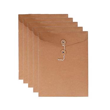 Imagem de VANRA Kraft String Envelope Pasta de Arquivo Bolsos de Arquivo Organizador de Documentos Plano-Sem Expansão Tamanho Carta A4 (Marrom, Pacote com 5)