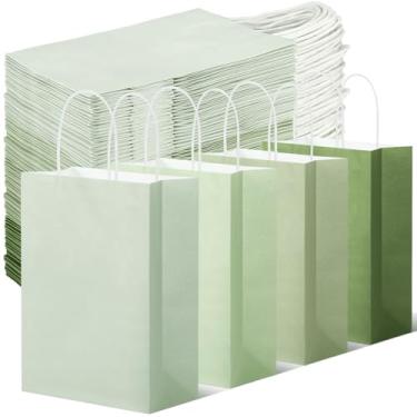 Imagem de Tenceur 100 sacos de presente verde sálvia verde sálvia sacos de papel kraft com alças sacos de presente médios para casamento, chá de bebê, chá de panela, festa de compras, lembrancinha de boutique