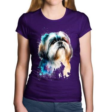 Imagem de Baby Look Algodão Cachorro Shih Tzu Watercolor - Foca na Moda, Roxo, G