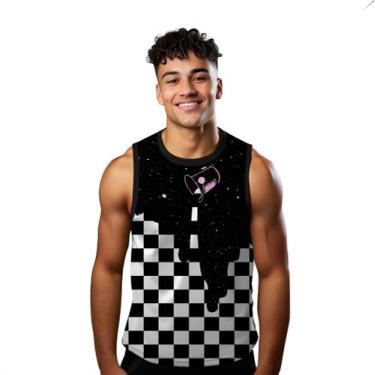 Imagem de Camiseta Algodão Regata Verão Estilo Moda Praia Xadrez Galáctico 543 -