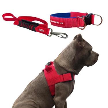 Imagem de Combo Coleira Peitoral  Guia  Coleira para Cachorro  Cores Variadas - 