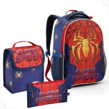 Imagem de Kit Mochila Escolar Infantil Costas Aranha Spider De Menino - SEANITE