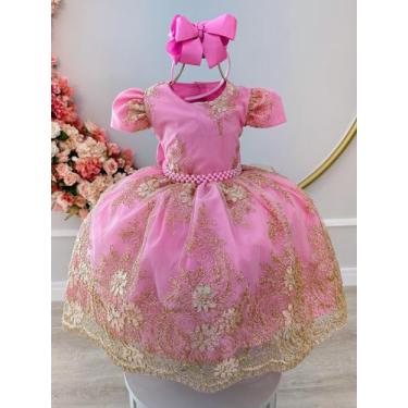 Imagem de Vestido Infantil Rosa Renda Realeza Cinto de Pérolas Damas - Puzzle, 2
