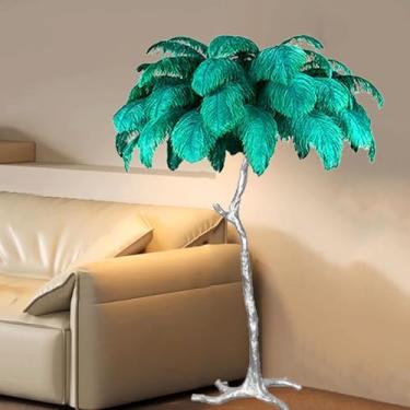 Imagem de Luminária de pé de resina, luminária de chão de penas de avestruz natural, lâmpada de decoração de quarto e sala de estar moderna com corpo de lâmpada prateada, lâmpada LED regulável