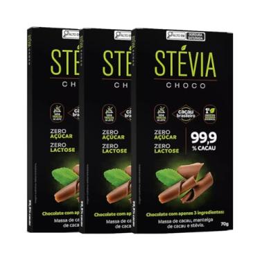Imagem de Kit com 3 Tabletes de Chocolate 99,9% Cacau Zero Acucar Zero Lactose de 70g cada - SteviaChoco