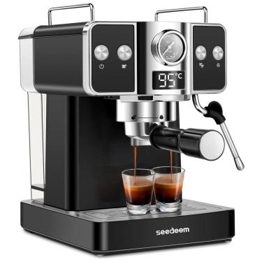 Imagem de Máquina de Café Expresso de Alta Pressão 20 bar com Bocal de Leite e Tanque de Água Removível de 1,8L, 110V 1000W, SEEDEEM, Preta