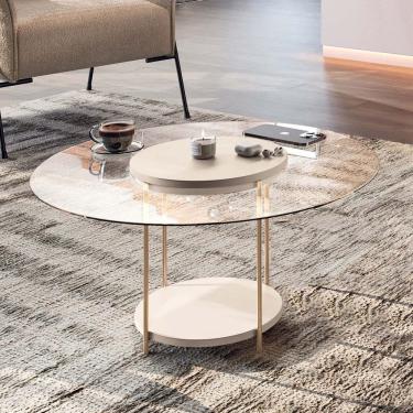 Imagem de Mesa de Centro Redonda Tampo de Vidro Sky Off White - HB Móveis