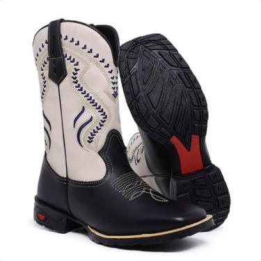 Imagem de  Bota Texana Masculina Botina Country Bico Quadrado Cano Medio Bordado