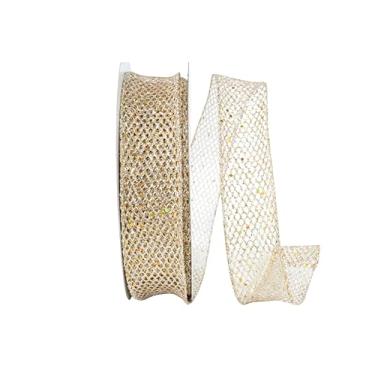 Imagem de Reliant Ribbon Grand Net Fita de borda com fio com glitter, 3,8 cm x 23 metros, ouro/prata