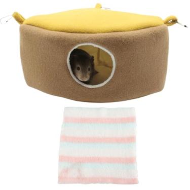 Imagem de Cama de caverna de hamster com cobertor, roupa de cama de chinchila, ninho de porquinho-da-índia, ninho pendurado, de algodão, ouriço, hamster, cama de chinchila para animais pequenos