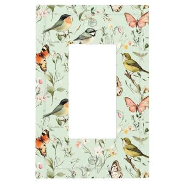 Imagem de 1 Gang Single GFCI Outlet Covers Decorador/Rocker Light Switch Placa de Parede Flores Silvestres Pássaros Borboletas Dispositivo Elétrico Face Plug Plate Cover para Receptáculo Dimmer Tomada USB