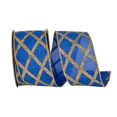 Imagem de Reliant Ribbon Fita de borda com fio de linho brilhante diamante treliça, azul royal
