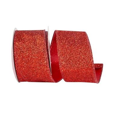 Imagem de Reliant Ribbon Fita de borda com fio com brilho metálico para exibição, vermelha