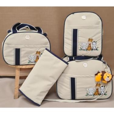 Imagem de Kit De Bolsa Maternidade Tema Safari Com Trocador E Mochila - Mk baby,