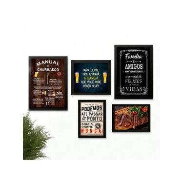 Imagem de Kit 5 Quadros Decoração Placas Area de Churrasco Cerveja Marcas Bar Bu