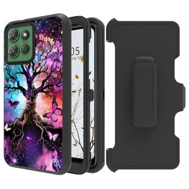 Imagem de Dikoer Capa coldre com clipe de cinto para Motorola Moto G Stylus 5G 2025 com suporte giratório de 360 graus, proteção total à prova de choque, capa robusta para mulheres e homens, árvore de borboleta