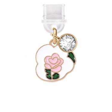 Imagem de ELISE & FONDA TP599 Porta de carregamento tipo C plugue antipoeira pequena flor rosa pingente de celular para iPhone 15/16/Samsung/OnePlus/Xiaomi/oppo telefones Android (rosa)