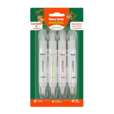 Imagem de MARCA TEXTO APAGÁVEL BLISTER C/4 CORES LEO&LEO