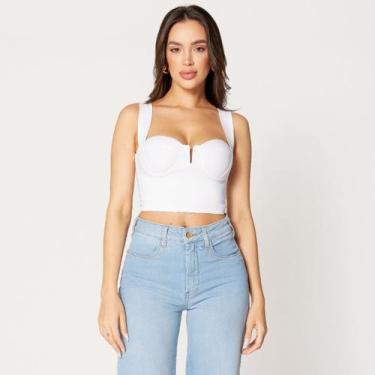 Imagem de Blusa Cropped com Decote V e Bojo Estruturado Branco - Sal Do Mar