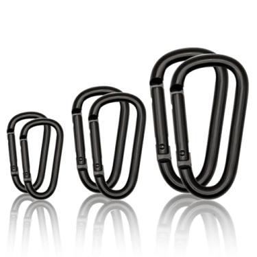 Imagem de Cracrab Mosquetão Pequeno Com 6 Peças, Chaveiro Preto Mini 2" Grande 3" Gancho Caribenho Resistente, Argola Em D, De Alumínio Para Chaves, Mochila, Caminhada, Acampamento, Pesca (Preto-Pente Peças)