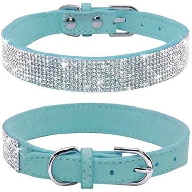Imagem de Jxinrong Coleira de cachorro com strass, linda deslumbrante e cintilante de couro de camurça macia para cães e gatos, coleira de strass com diamante de cristal