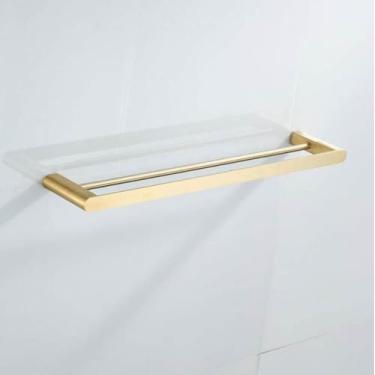 Imagem de Conjunto de toalheiro e suporte de papel higiênico em aço inoxidável 304 dourado escovado - ferragens para banheiro, barra dupla para toalhas