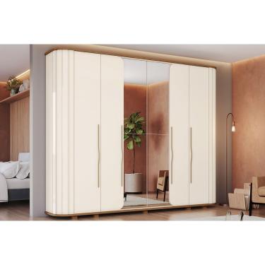 Imagem de Guarda Roupa Casal 6 Portas (2 c/ Espelho) e 6 Gavetas c/ Pés Premium Off White/Nature...