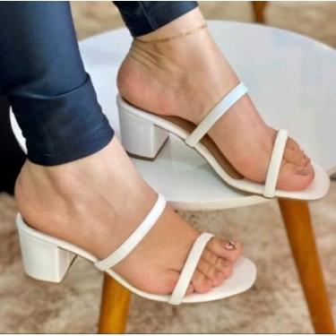 Imagem de Tamanco Feminino Duas Tiras Salto Medio - Rozes, Off white, 39