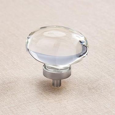 Imagem de CLCTK Pacote com 8 puxadores e puxadores de armário de vidro, puxadores ovais de cristal para gavetas de cômoda, puxadores de armário de cozinha de níquel escovado em forma de ovo