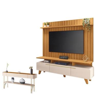 Imagem de Rack Bancada Essenza E Painel Link 2.0 Com Aparador Vivant Off White Cinamomo – Hb Móveis