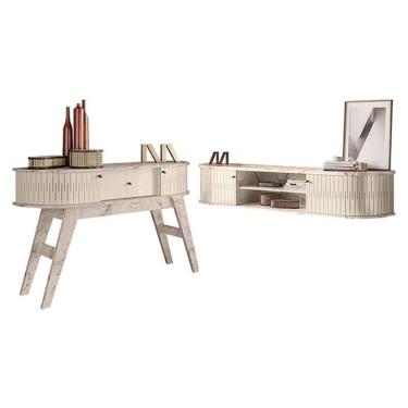 Imagem de Rack Bancada Suspensa Algarve Com Aparador Estoril Calacata Off White – Madetec