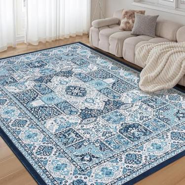 Imagem de Garvee Tapete geométrico moderno de treliça geométrica de 1,5 x 1,8 m, tapetes grandes laváveis à máquina, medalhão vintage, envelhecido, acento interno, resistente a manchas, antiderrapante, tapete